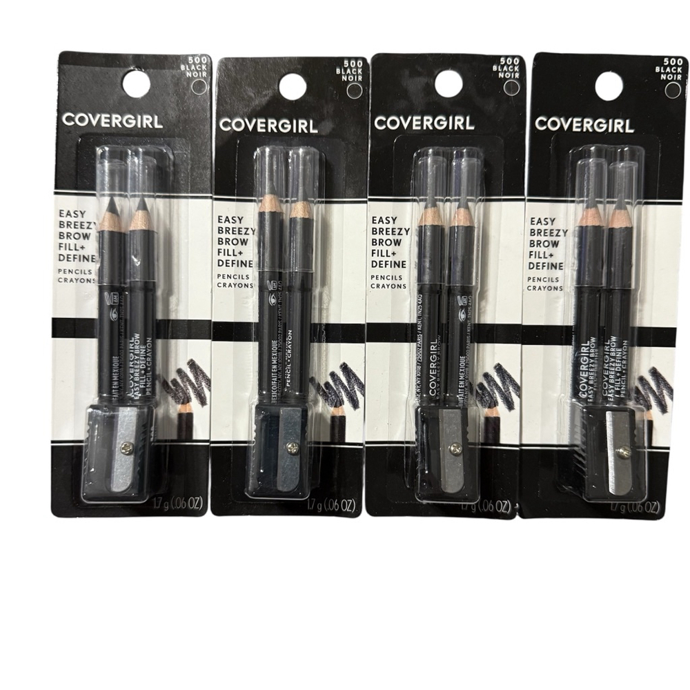 New Covergirl Easy Breezy Brow Pencil Black Noir 8 Pencils Total 4 Sharpener